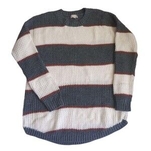 SO Loose Knit Gray/White/Brown Long Sleeve Oversized Sweater sz L Womens